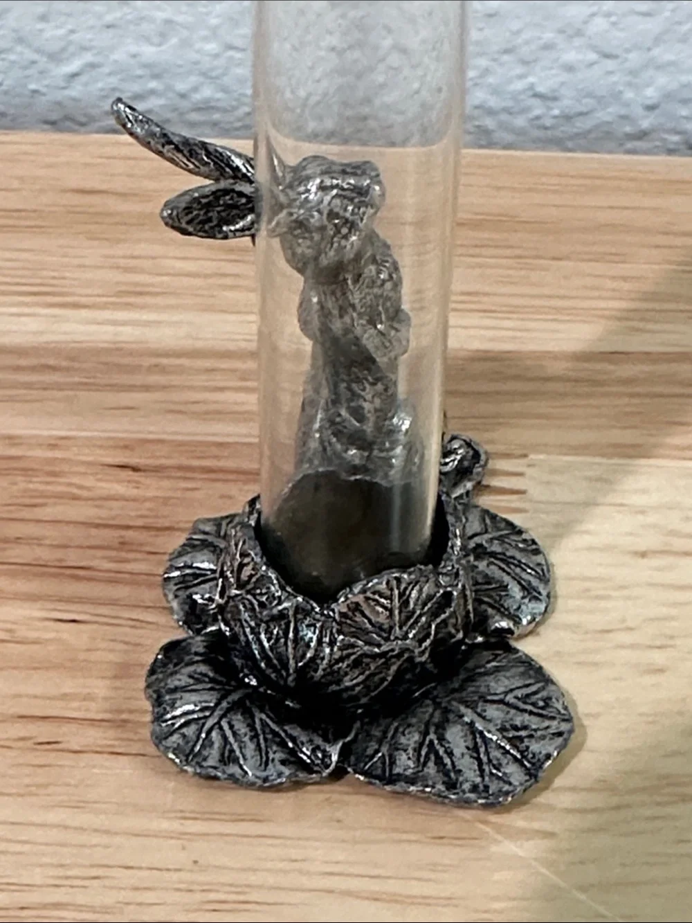 Vintage Metzke Pewter Bunny Rabbit Bud Vase | Cottagecore Glass Tube Vase